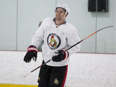 Ottawa Senators Mark Stone smiles during an informal pre-training camp skate at the Bell Sensplex. September 11, 2018. Errol McGihon/Postmedia