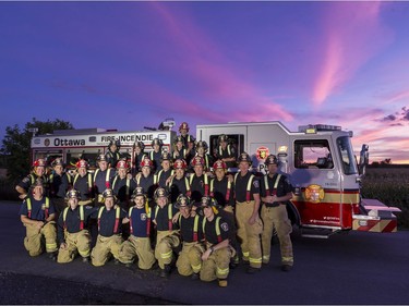 Captain Bill Bell (2nd row, 4th from right) and his team of firefighters at Dunrobin Station 66. September 26, 2018.