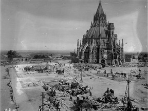 When the Centre Block of the Parliament Buildings was rebuilt in 1916, teams of horses hauled six-ton loads of Nepean sandsone blocks from a quarry near Bells Corners. Each team could make the roughly 30-km. round trip just once a day.