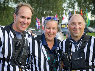 From left, balloon launch officers Mario Ferland, Edith Forest and Andre Maurice.