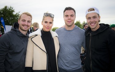 From left, Ottawa Senators players Mikkel Boedker with his wife Mathielde Meolengracht, Magnus Pääjärvi and Ryan Dzingel.