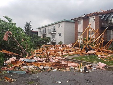 Destroyed buildings and cars are seen in Mont-Bleu, Gatineau, Quebec, close to Ottawa after a tornado shattered Canada's capital on September 21, 2018.