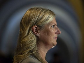 MP Leona Alleslev, who crossed the floor from the Liberal party to Conservative party speaks with the media in the Foyer of the House of Commons on Parliament Hill in Ottawa, Monday September 17, 2018.