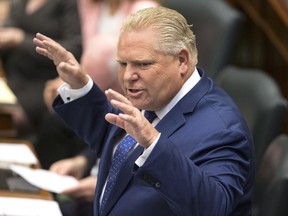 Ontario Premier Doug Ford speaks during Question Period at the Ontario Legislature in Toronto on Wednesday September 12, 2018.