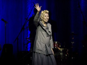 Joni Mitchell waves to the crowd during her 70th birthday tribute concert as part of the Luminato Festival at Massey Hall in Toronto on June 18, 2013. An all-star group of musicians is set to ring in Joni Mitchell's 75th birthday in November by paying tribute to the timeless songs that took her from the nightclubs of Saskatchewan to international acclaim. The two-day concert in Los Angeles will feature a diverse lineup of musical luminaries including folk-rock legend Graham Nash, jazz artist Norah Jones and so-called "Queen of Funk" Chaka Khan.