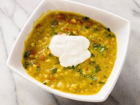 Curried red lentil soup.  This recipe appears in the cookbook "All-Time Best Soups."
