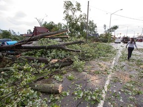 A longtime resident of the area, Christy Jarvis walks along the devastation in Dunrobin as a reported tornado touched down in Dunrobin in the far west end of Ottawa.