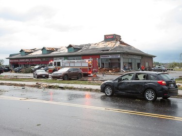 The strip mall at the corner of Dunrobin and Thomas Donlan Parkway as a reported tornado touched down in Dunrobin in the far west end of Ottawa. Wayne Cuddington/ Postmedia