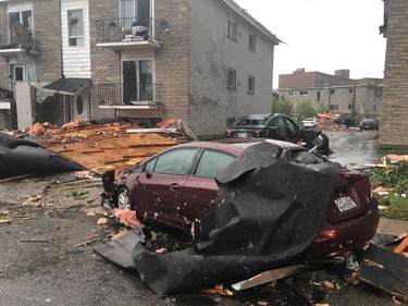 'Just back from the #tornado zone in #Gatineau. This car is my sister-in-law's car. She was in it with her son'