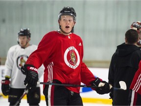 Ottawa Senators' Brady Tkachuk takes part in training camp in Ottawa on Friday, Sept. 14, 2018.