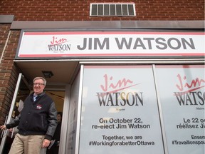 Mayor Jim Watson heads out to canvass his neighbourhood Sunday after pledging to improve road-safety in Ottawa if he is re-elected.