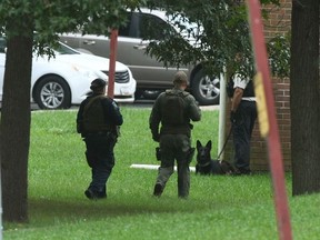 Authorities respond to a shooting in Harford County, Md., Thursday, Sept. 20, 2018. Authorities say multiple people have been shot in northeast Maryland in what the FBI is describing as an "active shooter situation." (Jerry Jackson /The Baltimore Sun via AP) ORG XMIT: MDBAE103