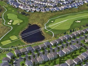 Mattamy Homes, in the face of public opposition, withdrew a development application that called for 158 homes to be built on a chunk of Stonebridge Golf Club. This rendering from the application shows a redesigned seventh hole with the new subdivision at the bottom. Source: Development application