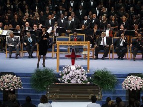 Jennifer Hudson performs during the funeral service for Aretha Franklin at Greater Grace Temple, Friday, Aug. 31, 2018, in Detroit. Franklin died Aug. 16, 2018 of pancreatic cancer at the age of 76.