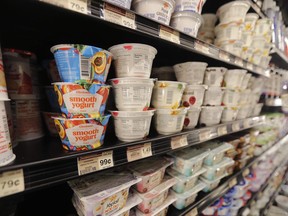 FILE - This July 11, 2018, file photo shows yogurt on display at a grocery store in River Ridge, La. The Food and Drug Administration established a standard for yogurt in 1981 that limited the ingredients. The industry swiftly objected, and the following year the agency suspended enforcement on various provisions, and allowed the addition of preservatives.