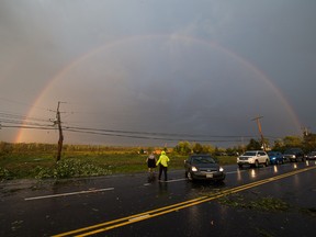 A rainbow appears after a tornado touched down in Dunrobin.