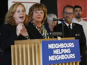 Lisa MacLeod, MPP Nepean, speaks during an announcement that neighbours had come together to support the rebuild and disaster relief efforts following last week's tornadoes. A total of $106,000 was raised for the community, MacLeod said on Friday, Sept. 28, 2018.