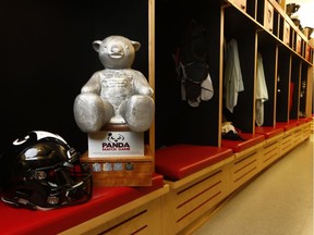 Panda Game trophy at Carleton University in Ottawa Wednesday Sept 26, 2018. Carleton Athletics put an engraving on the Panda Game trophy in memory of former uOttawa Gee-Gees player Loïc Kayembe, who died about a week before last year's Panda football game.   Tony Caldwell