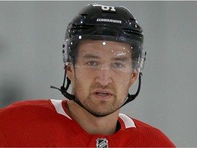 The Ottawa Senators' Mark Stone, seen at training camp in Ottawa on Friday, Sept. 14, 2018, steered clear of questions about whether or not he wanted to be team captain.