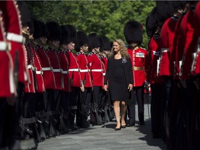 Governor General Julie Payette takes part in the annual Inspection of the Ceremonial Guard at Rideau Hall in Ottawa on Aug. 20, 2018.