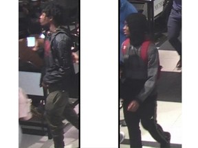 Two suspects in a downtown robbery assault.
