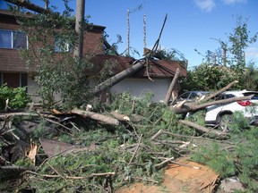 Damage in the Arlington Woods neighbourhood on Saturday morning as residents in Ottawa's west end deal with the aftermath of the twister that touched down on Friday afternoon.