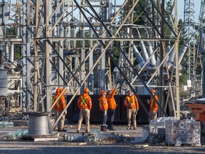 Hydro crews on scene at the Merivale Rd sub station Sept. 24, 2018 as the region deals with the after effects of the tornados that struck the region.