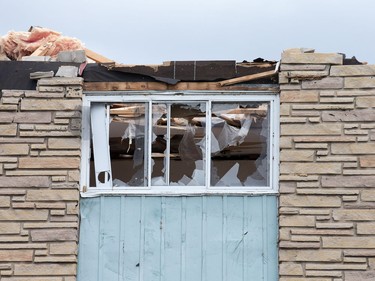 A severely damaged apartment complex on rue Daniel Johnston in Gatineau on Saturday.