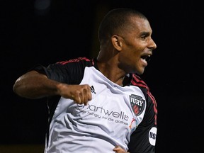 The Fury's Tony Taylor celebrates in Toronto on Thursday, Sept. 6, 2018.