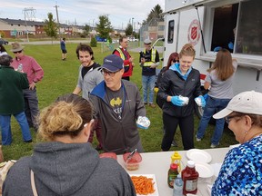 The Ottawa Food Bank trucked food out to Manordale Park Sunday where the Salvation Army mobile kitchen, with help from Counc. Keith Egli, was serving up hot meals to blacked out residents.