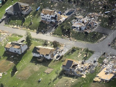 Damage from a tornado is seen in Dunrobin on Saturday.
