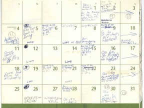 This image released by the Senate Judiciary Committee, Wednesday, Sept. 26, 2018 in Washington, shows Supreme Court nominee Judge Brett Kavanaugh's calendar, from the Summer of 1982. (Senate Judiciary Committee via AP)