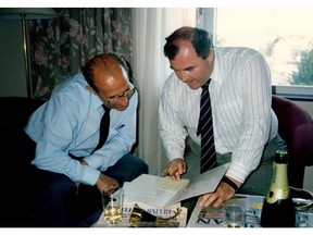 Yevgeni Brik (left) with CSIS officer Donald Mahar (right) at a hotel in Sweden following Brik's exfiltration. Donald Mahar
