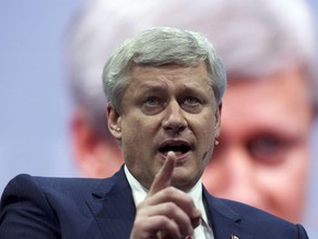 Former Prime Minister of Canada Stephen Harper speaks at the 2017 American Israel Public Affairs Committee (AIPAC) policy conference in Washington on March 26, 2017.