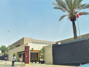 A man stands outside the Canadian Embassy in the Saudi capital Riyadh, on August 7, 2018, one day after Saudi Arabia said it was expelling the Canadian ambassador and recalling its envoy while freezing all new trade, in retaliation for Canada's calls for the release of jailed activists.