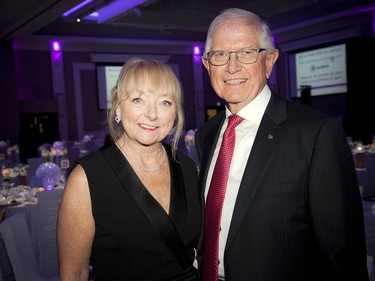 President of the Thousand Islands Rotary Club Susan Brister (left) with and VP of poultry operations at Burnbrae Farms Craig Hunter (right).