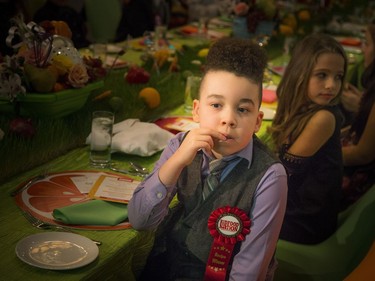 Nine-year-old Malik Brown of Winnipeg had a close eye on the screen, waiting for his recipe choco PB protein balls to be displayed, during the Kids Food Nation gala on Sunday.  Ashley Fraser/Postmedia