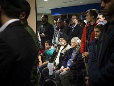 People gathered at the Soloway Jewish Community Centre Sunday October 28, 2018, for a vigil after the shooting in Pittsburgh this weekend that left 11 dead at a synagogue. Guests lined the room and over flowed into the back area Sunday night.   Ashley Fraser/Postmedia