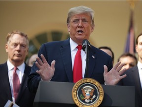 U.S. President Donald Trump speaks during a press conference to discuss a revised U.S. trade agreement with Mexico and Canada in the Rose Garden of the White House on October 1, 2018 in Washington, DC. U.S. and Canadian officials announced late Sunday night that a new deal, named the "U.S.-Mexico-Canada Agreement," or USMCA, had been reached to replace the 24-year-old North American Free Trade Agreement.