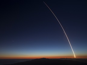 SANTA BARBARA, CA - OCTOBER 07: The SpaceX Falcon 9 rocket launches from Vandenberg Air Force Base carrying the SAOCOM 1A and ITASAT 1 satellites, as seen during a long exposure on October 7, 2018 near Santa Barbara, California.