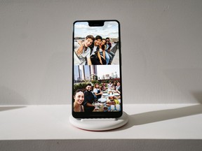 OCTOBER 9: The new Google Pixel 3 XL smartphone is displayed during a Google product release event, October 9, 2018 in New York City.