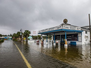 SAINT MARKS, FL - OCTOBER 10: Bo Lynn's Market starts taking water in the town of Saint Marks as Hurricane Michael pushes the storm surge up the Wakulla and Saint Marks Rivers which come together here on October 10, 2018 in Saint Marks, Florida.  The hurricane is forecast to hit the Florida Panhandle at a possible category 4 storm.