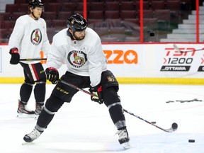 Zack Smith of the Ottawa Senators during the morning practice at the Canadian Tire Centre on Wednesday, Oct. 3, 2018.