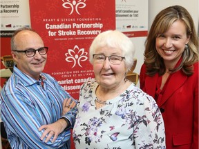 Dr. Ian Graham, Lynne Stacey, stroke survivor, and Katie Lafferty, CEO of the Canadian Partnership for Stroke Recovery.
