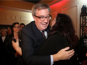 Jim Watson showed up to a throng of supporters at the RA Centre after winning again as Ottawa's mayor Monday night.