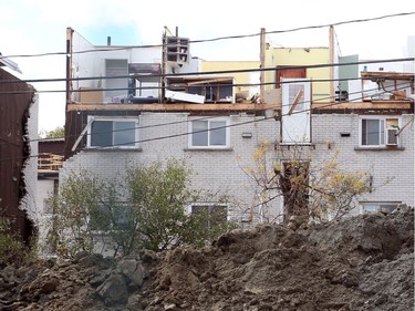 After the tornadoes: Top left apartment is the one where the 4 year old girl was held by her father during the tornado in the Mont-Bleu area of Gatineau, October 12, 2018.