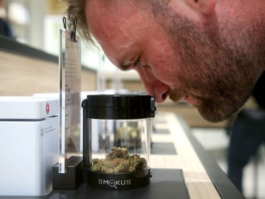 A customer inspects the different types of pot on display in Newfoundland.