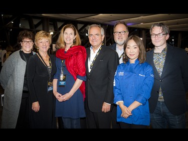 The culinary judges for the evening: from left, Sheila Whyte, Dr. Janet Boileau, Anne DesBrisay, James Chatto, Jed Simpson, chef Briana Kim and chef Marc Lepine.