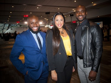 From left, two-time Olympian Segun Makinde, MJ Naim Brown and Olympian Sekou Kaba. Makinde and Kaba have been competing together in track events since their high school days 10 years ago.