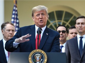 U.S. President Donald speaks from the Rose Garden of the White House Monday on the US-Mexico-Canada trade agreement.